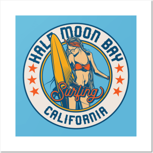 Vintage Surfing Badge for Half Moon Bay, California Posters and Art